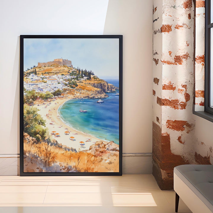 Rhodes Greece Watercolor Painting Greek Island Art Rhodes Print Scenic Mediterranean Decor