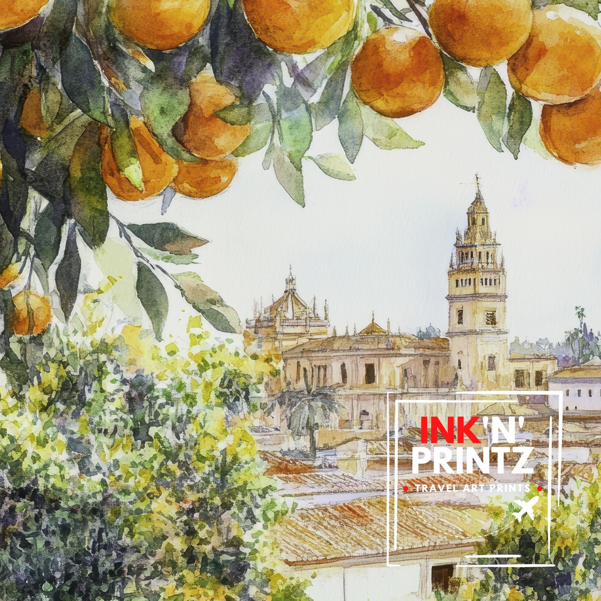 Seville Spain Watercolor Painting Spanish City Art Seville Print Scenic Spanish Landscape Decor