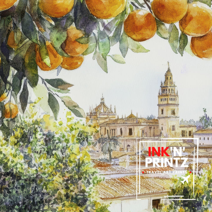 Seville Spain Watercolor Painting Spanish City Art Seville Print Scenic Spanish Landscape Decor