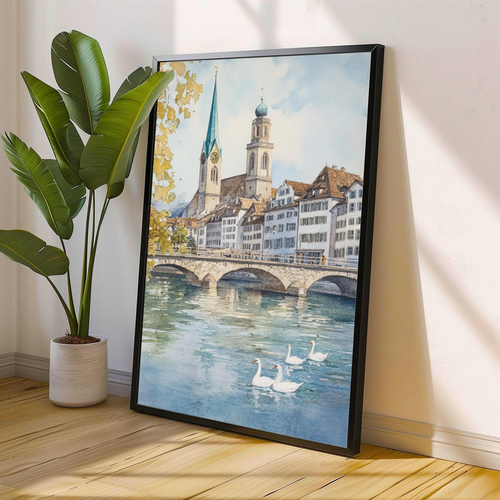 Zurich Watercolor Painting Swiss City Art Zurich Print Scenic Swiss Landscape Decor