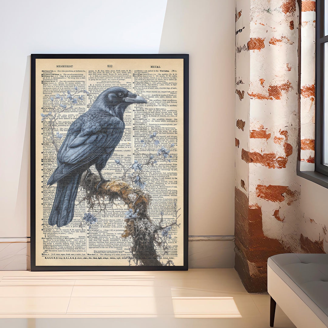 Raven Encyclopedia Poster Vintage Nature Wall Art Cottagecore Decor Scientific Bird Illustration Print for Cozy Homes and Nature Inspired