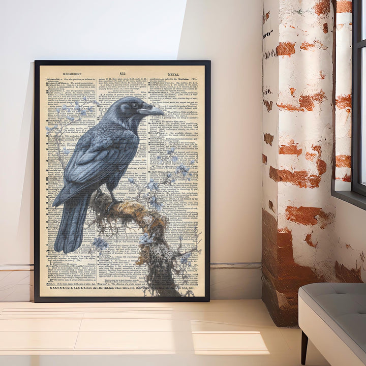 Raven Encyclopedia Poster Vintage Nature Wall Art Cottagecore Decor Scientific Bird Illustration Print for Cozy Homes and Nature Inspired