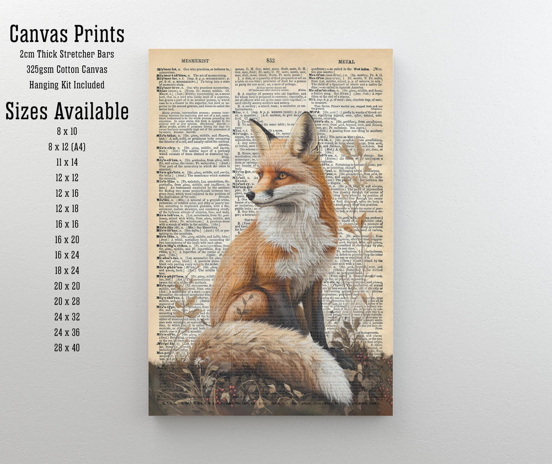 Red Fox Encyclopedia Poster Vintage Nature Wall Art Cottagecore Decor Scientific Animal Illustration Print for Cozy Homes and Nature
