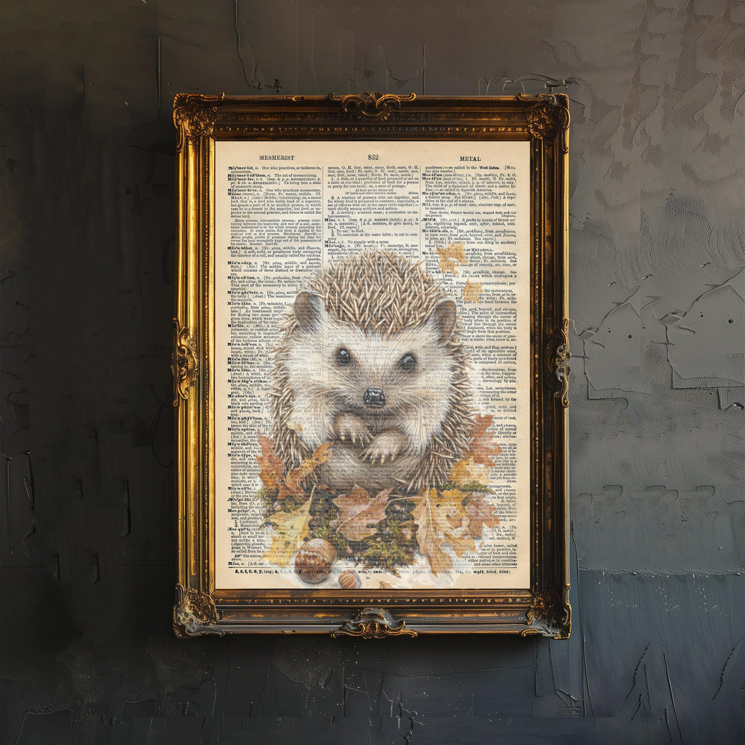 Hedgehog Encyclopedia Poster Vintage Nature Wall Art Cottagecore Decor Scientific Animal Illustration Print for Cozy Homes and Nature
