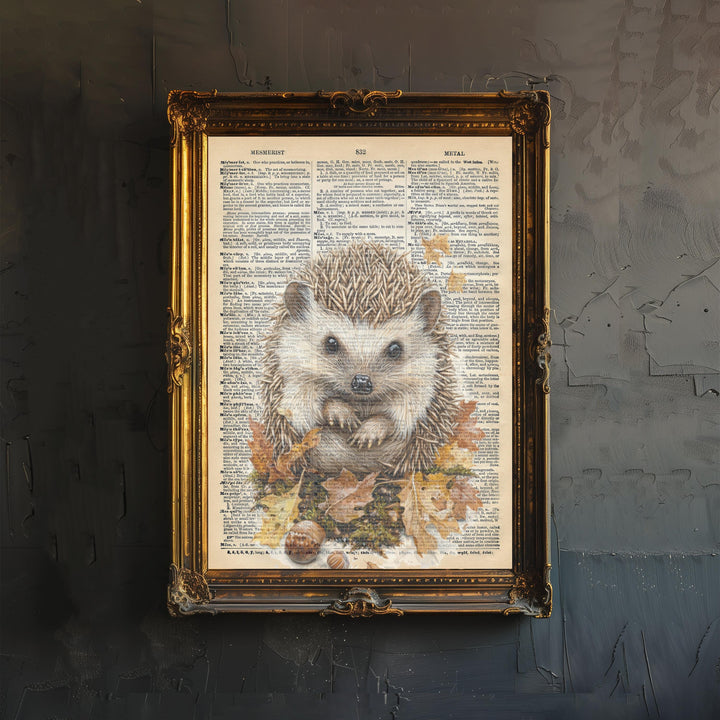 Hedgehog Encyclopedia Poster Vintage Nature Wall Art Cottagecore Decor Scientific Animal Illustration Print for Cozy Homes and Nature