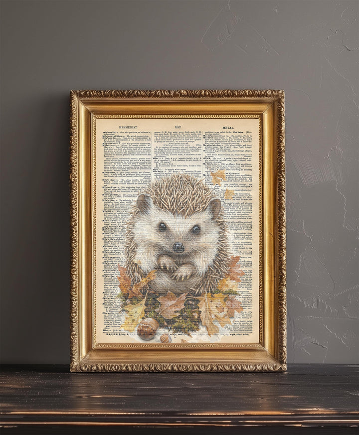 Hedgehog Encyclopedia Poster Vintage Nature Wall Art Cottagecore Decor Scientific Animal Illustration Print for Cozy Homes and Nature