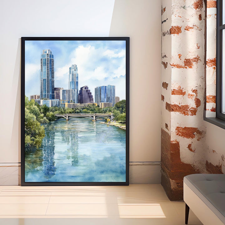 Austin Texas Watercolor Painting Austin Skyline Art Texas Print Scenic Austin Watercolor City Art