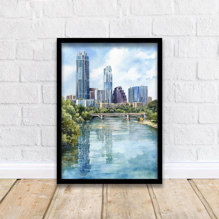 Austin Texas Watercolor Painting Austin Skyline Art Texas Print Scenic Austin Watercolor City Art