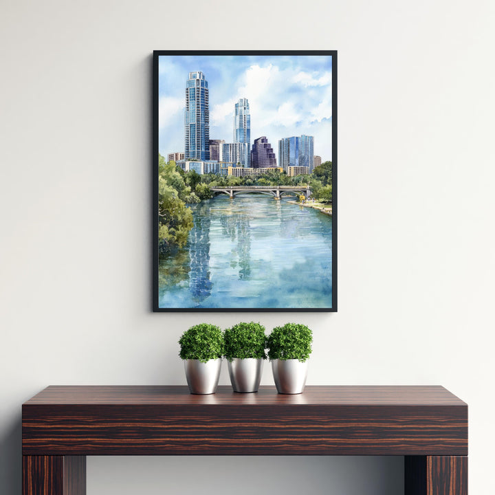 Austin Texas Watercolor Painting Austin Skyline Art Texas Print Scenic Austin Watercolor City Art