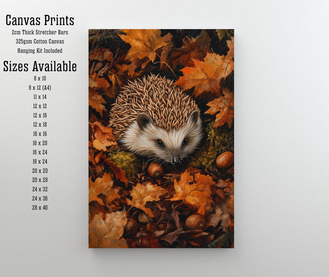 Hedgehog in Autumn Forest Print Cottagecore Woodland Art Cozy Fall Decor Whimsical Forest Animal Wall Art