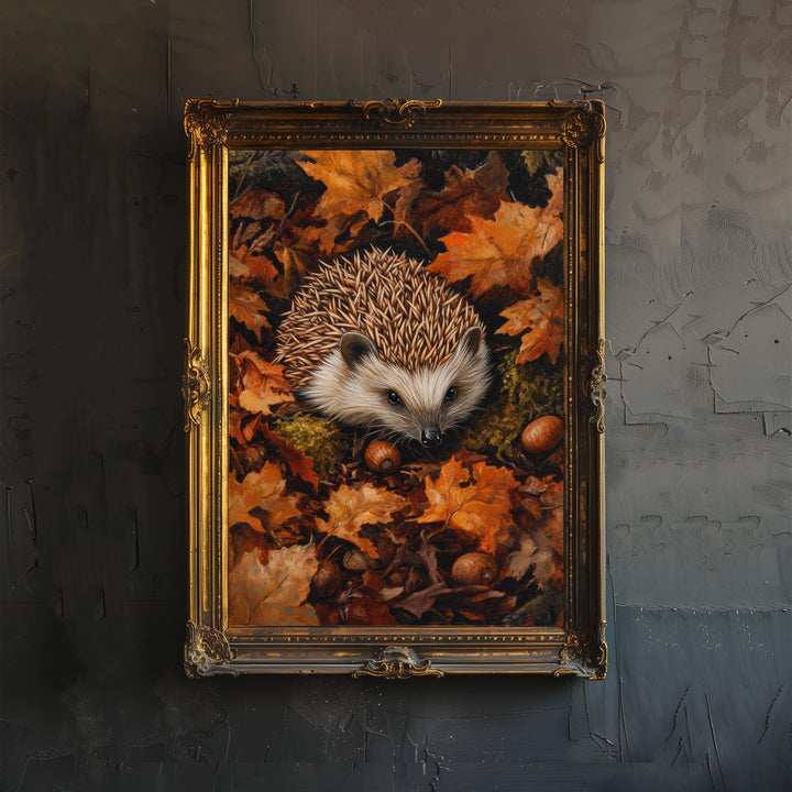 Hedgehog in Autumn Forest Print Cottagecore Woodland Art Cozy Fall Decor Whimsical Forest Animal Wall Art