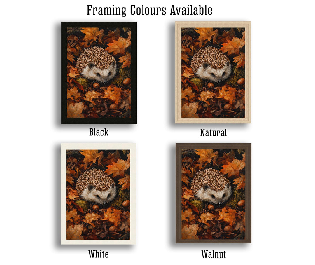 Hedgehog in Autumn Forest Print Cottagecore Woodland Art Cozy Fall Decor Whimsical Forest Animal Wall Art