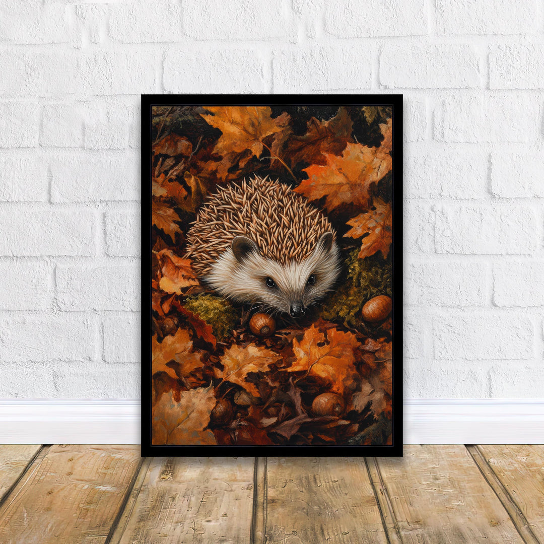 Hedgehog in Autumn Forest Print Cottagecore Woodland Art Cozy Fall Decor Whimsical Forest Animal Wall Art