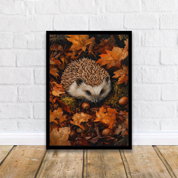 Hedgehog in Autumn Forest Print Cottagecore Woodland Art Cozy Fall Decor Whimsical Forest Animal Wall Art