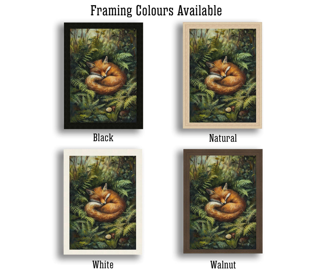 Fox Sleeping in Ferns Art Print Cottagecore Woodland Animal Decor Cozy Nature Wall Art Whimsical Forest Scene