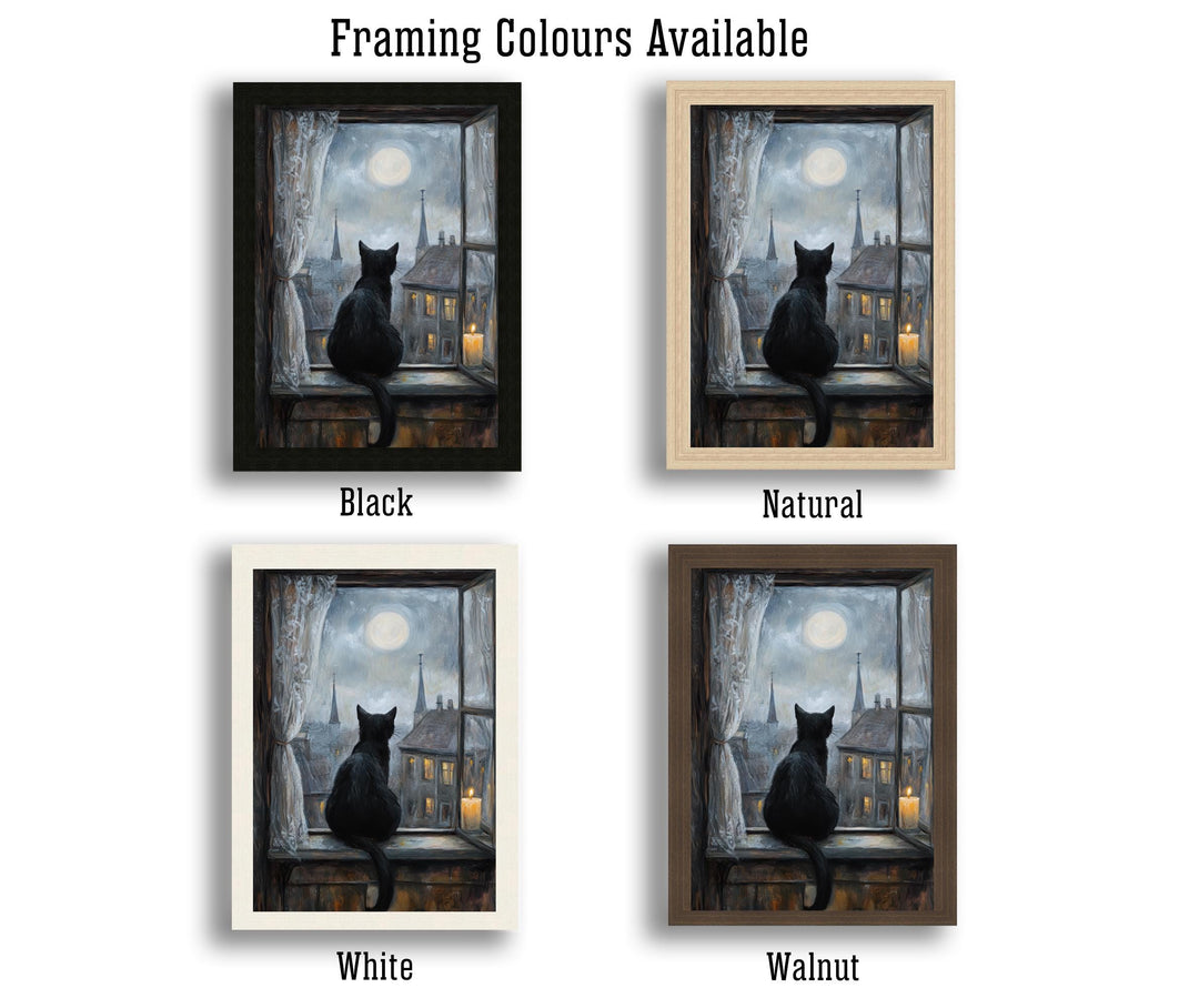 Black Cat on Windowsill Art Print Cottagecore Cozy Home Decor Whimsical Feline Wall Art