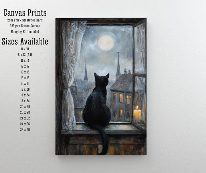Black Cat on Windowsill Art Print Cottagecore Cozy Home Decor Whimsical Feline Wall Art