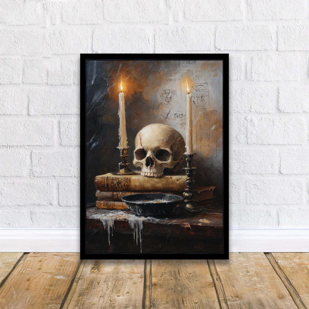 Skull and Candlelight Art Print Dark Academia Gothic Decor Moody Home Wall Art Antique Still Life