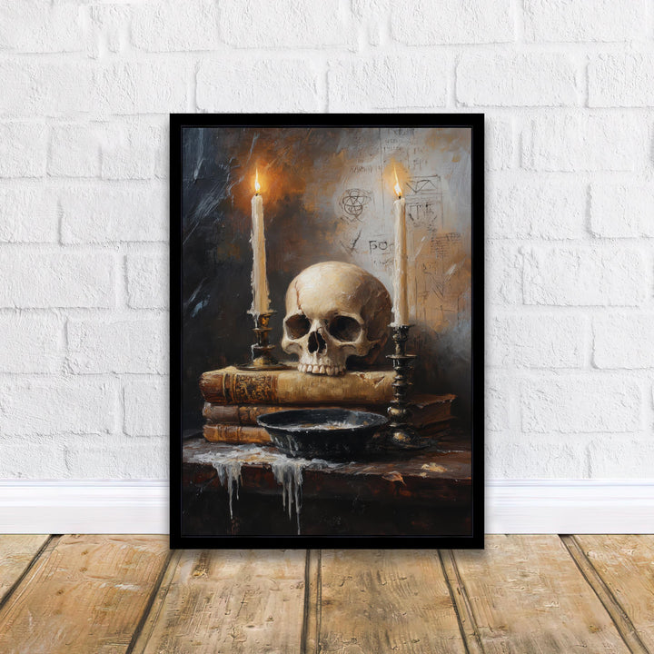 Skull and Candlelight Art Print Dark Academia Gothic Decor Moody Home Wall Art Antique Still Life