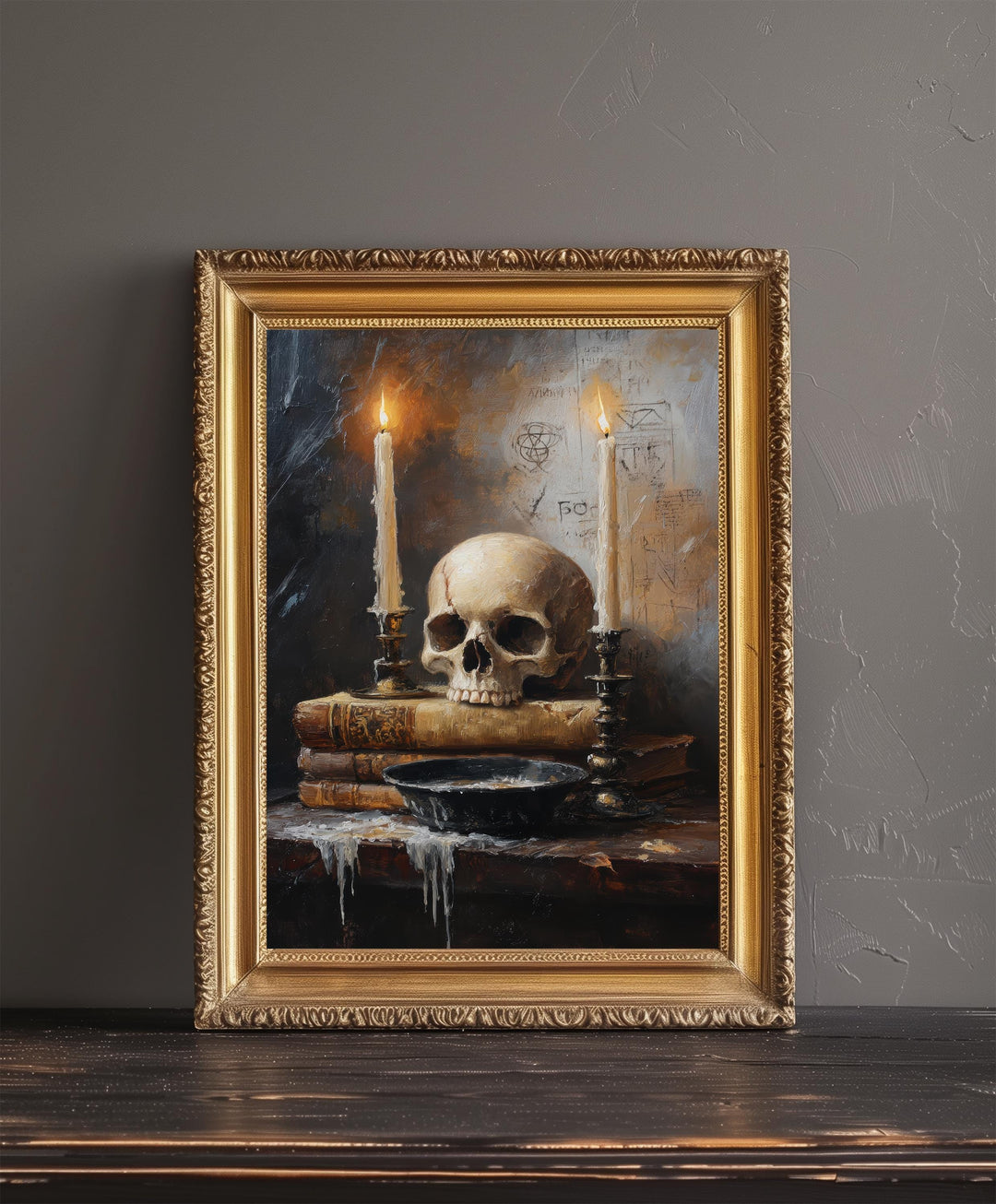 Skull and Candlelight Art Print Dark Academia Gothic Decor Moody Home Wall Art Antique Still Life