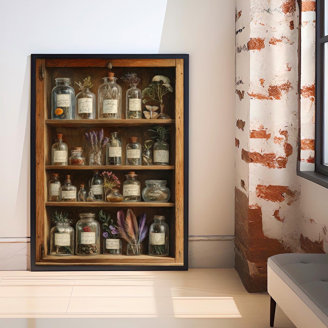 Botanical Cabinet of Curiosities Art Print Cottagecore Wonders Vintage Nature Decor Whimsical Home Art