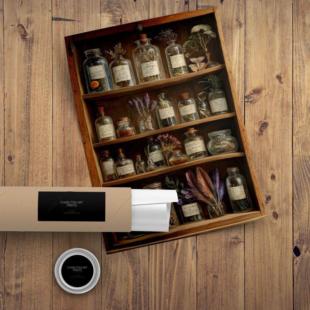 Botanical Cabinet of Curiosities Art Print Cottagecore Wonders Vintage Nature Decor Whimsical Home Art