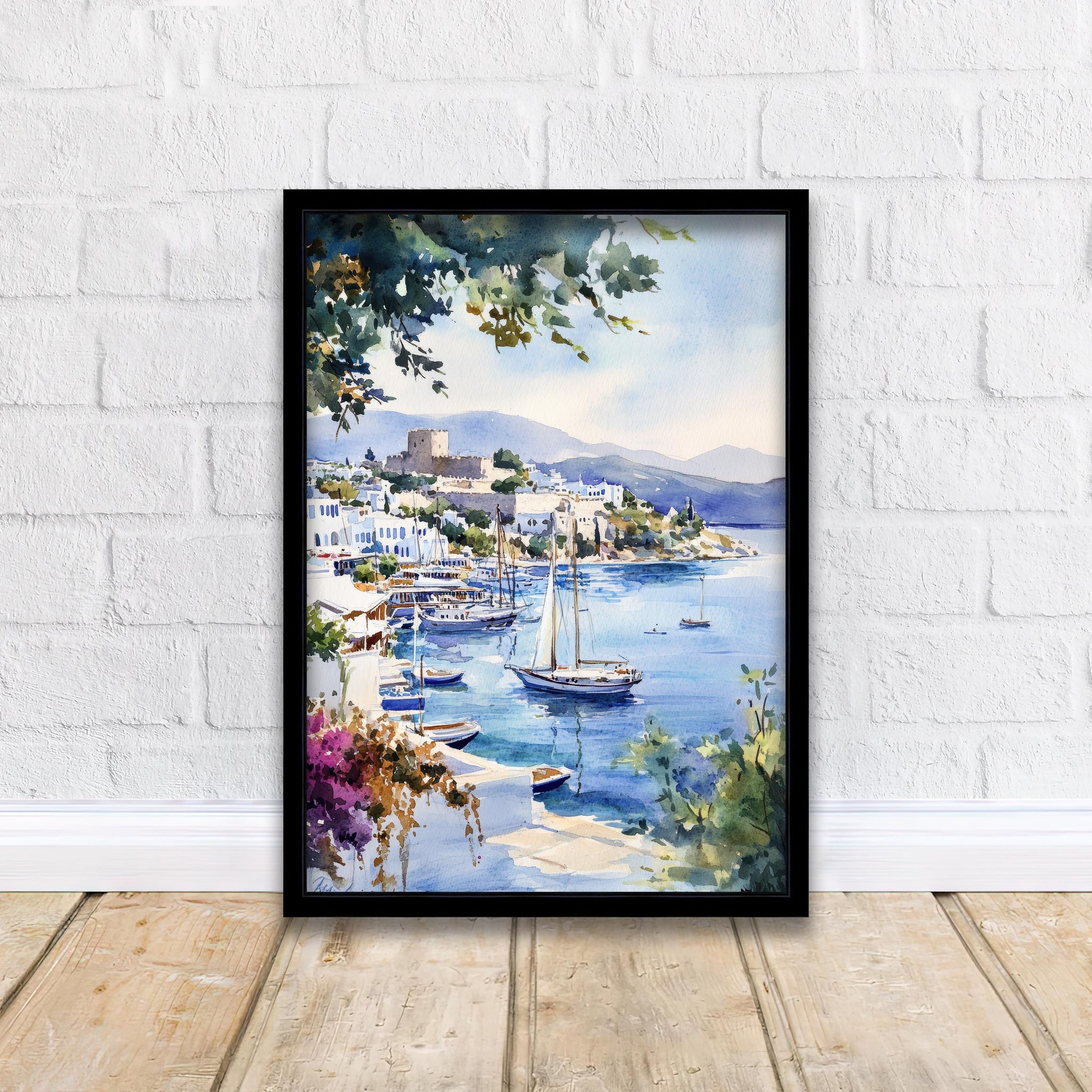 Bodrum Turkey Watercolor Painting Turkish Coast Art Bodrum Print Scenic Mediterranean Decor
