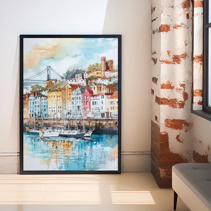 Bristol Watercolor Painting UK City Art Bristol Print Scenic Bristol Decor Waterfront Art