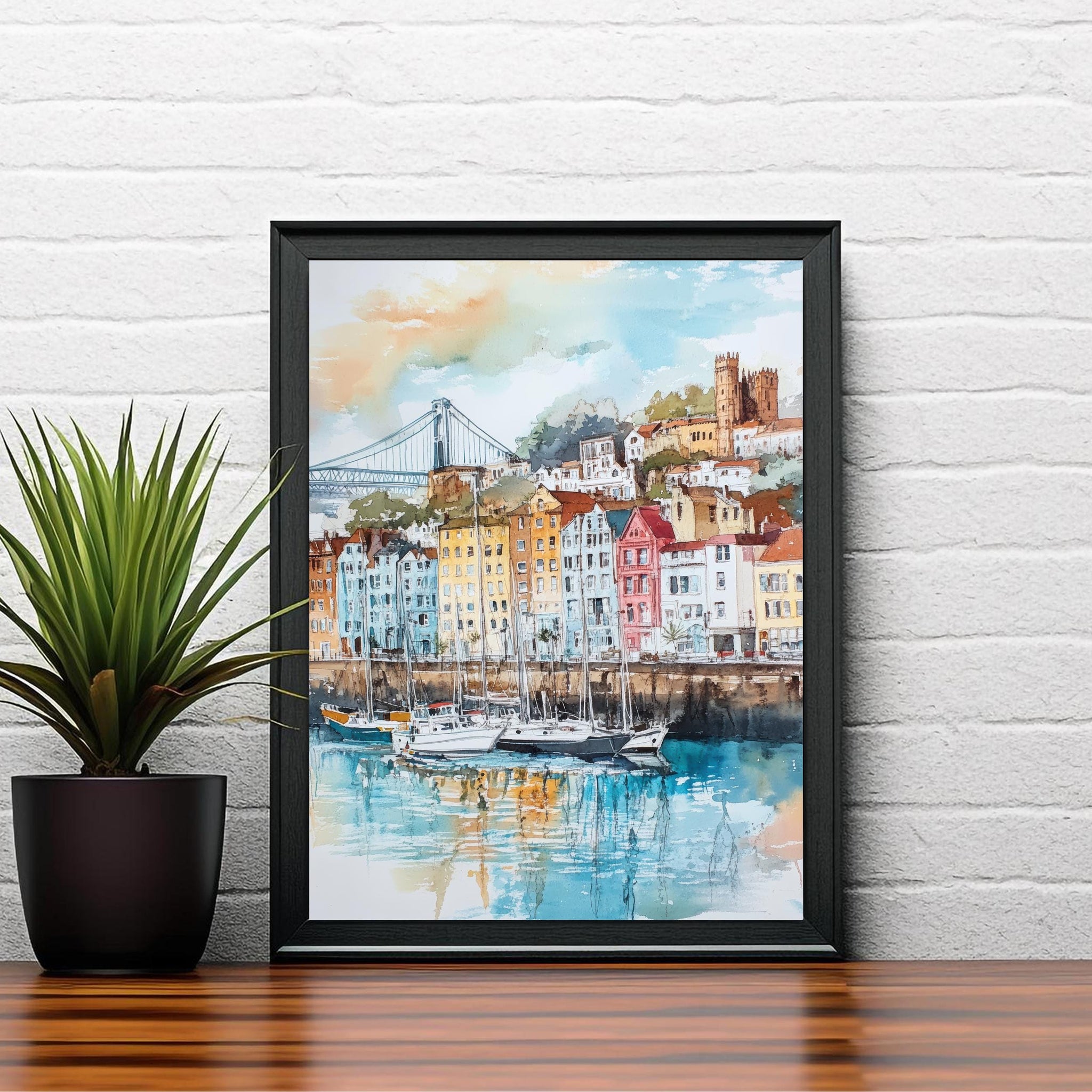Bristol Watercolor Painting UK City Art Bristol Print Scenic Bristol Decor Waterfront Art