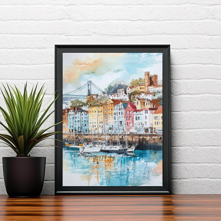 Bristol Watercolor Painting UK City Art Bristol Print Scenic Bristol Decor Waterfront Art