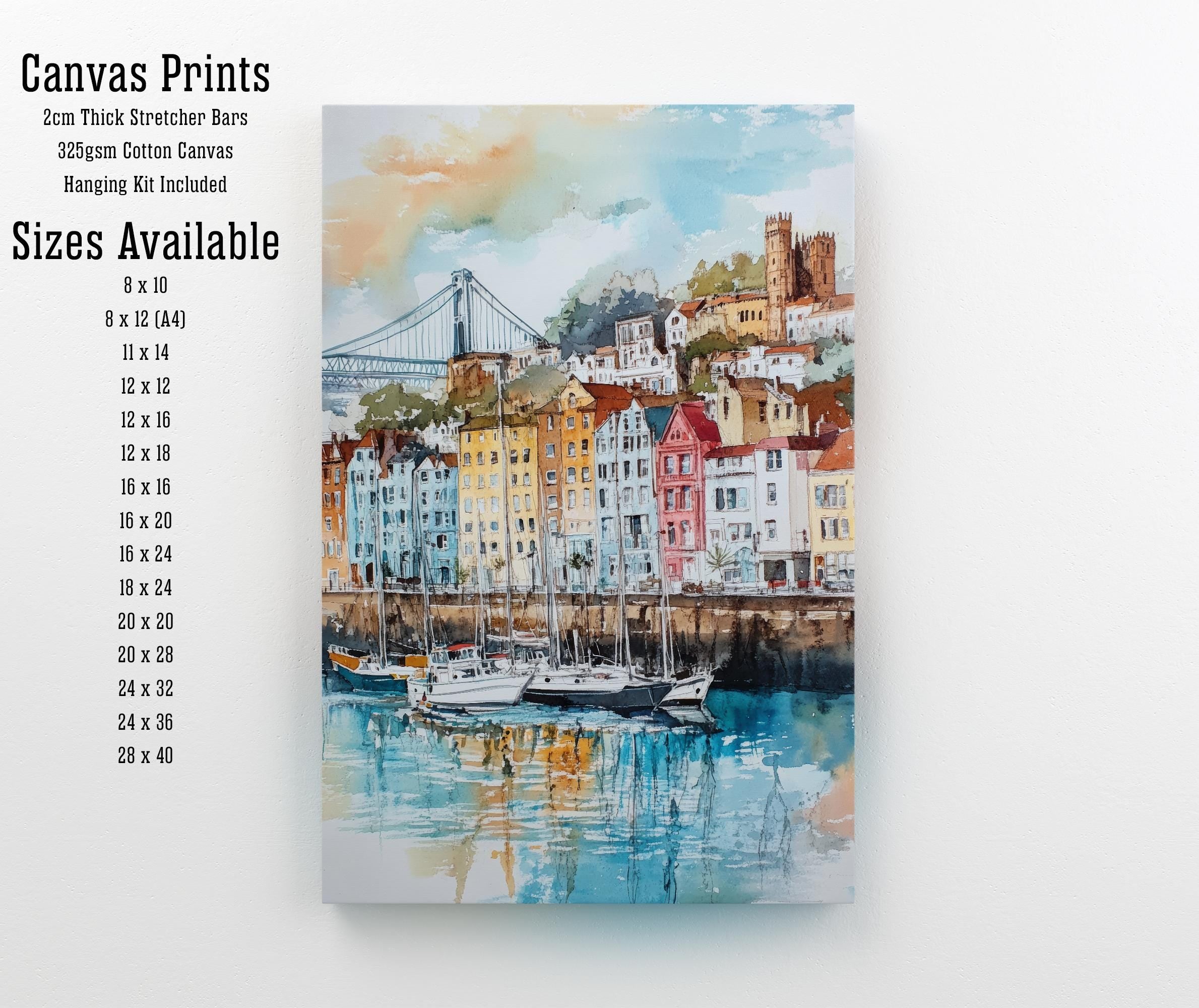 Bristol Watercolor Painting UK City Art Bristol Print Scenic Bristol Decor Waterfront Art