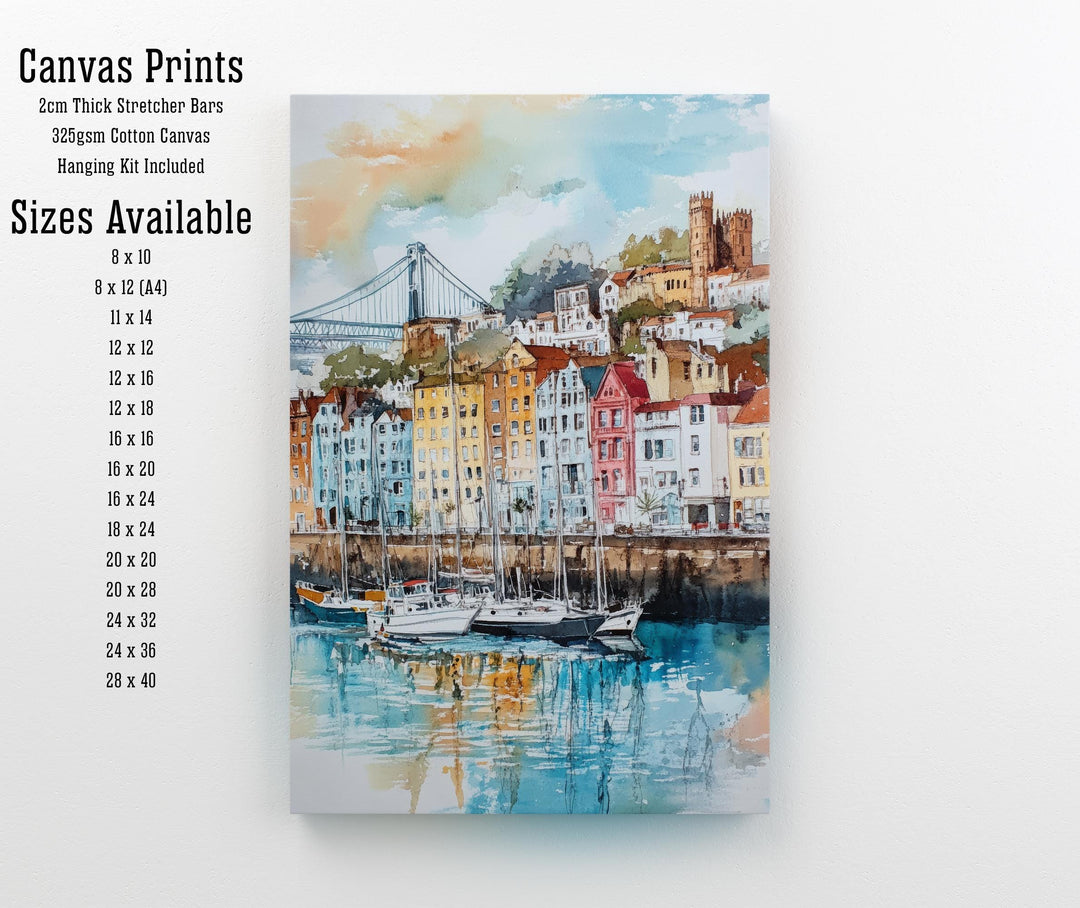 Bristol Watercolor Painting UK City Art Bristol Print Scenic Bristol Decor Waterfront Art