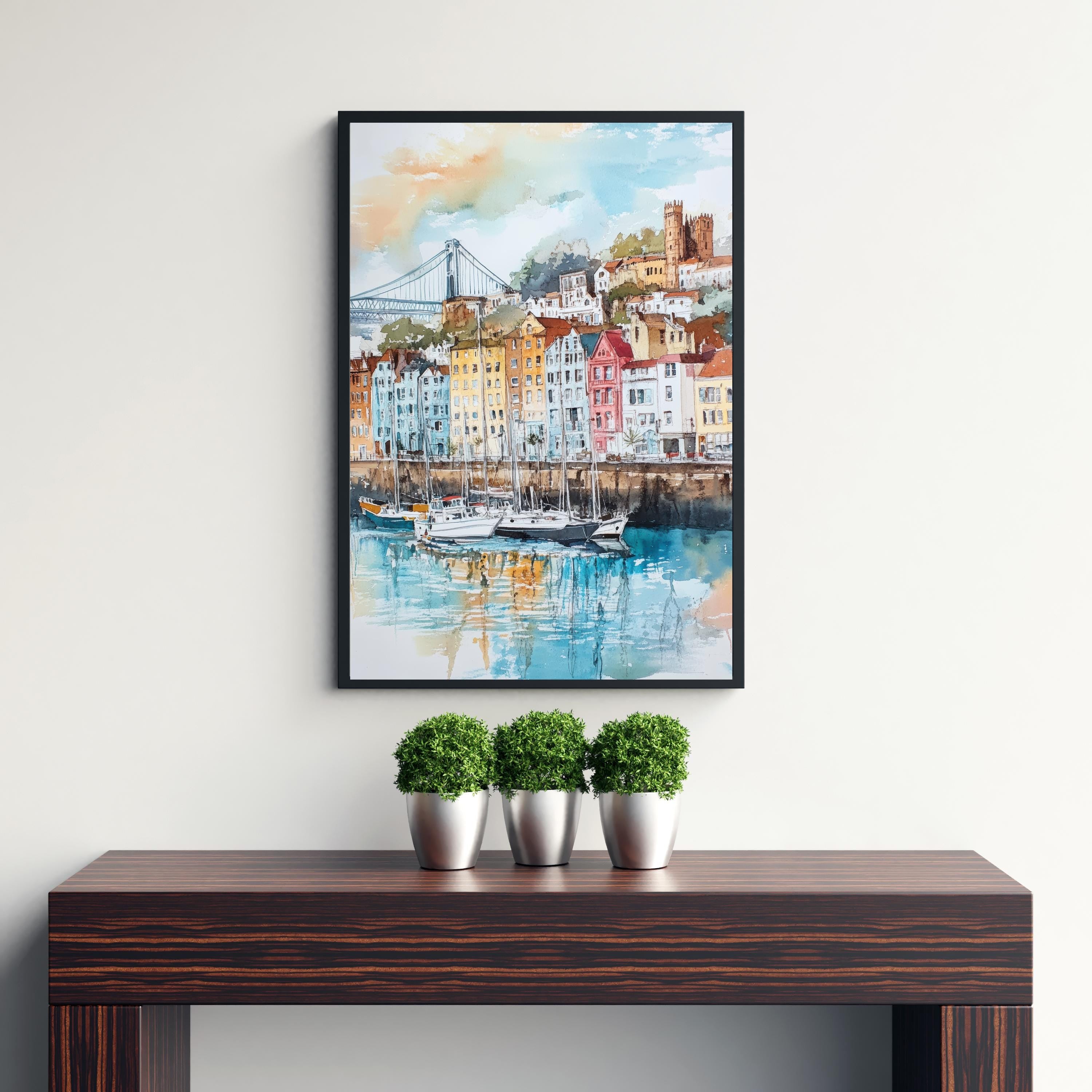 Bristol Watercolor Painting UK City Art Bristol Print Scenic Bristol Decor Waterfront Art