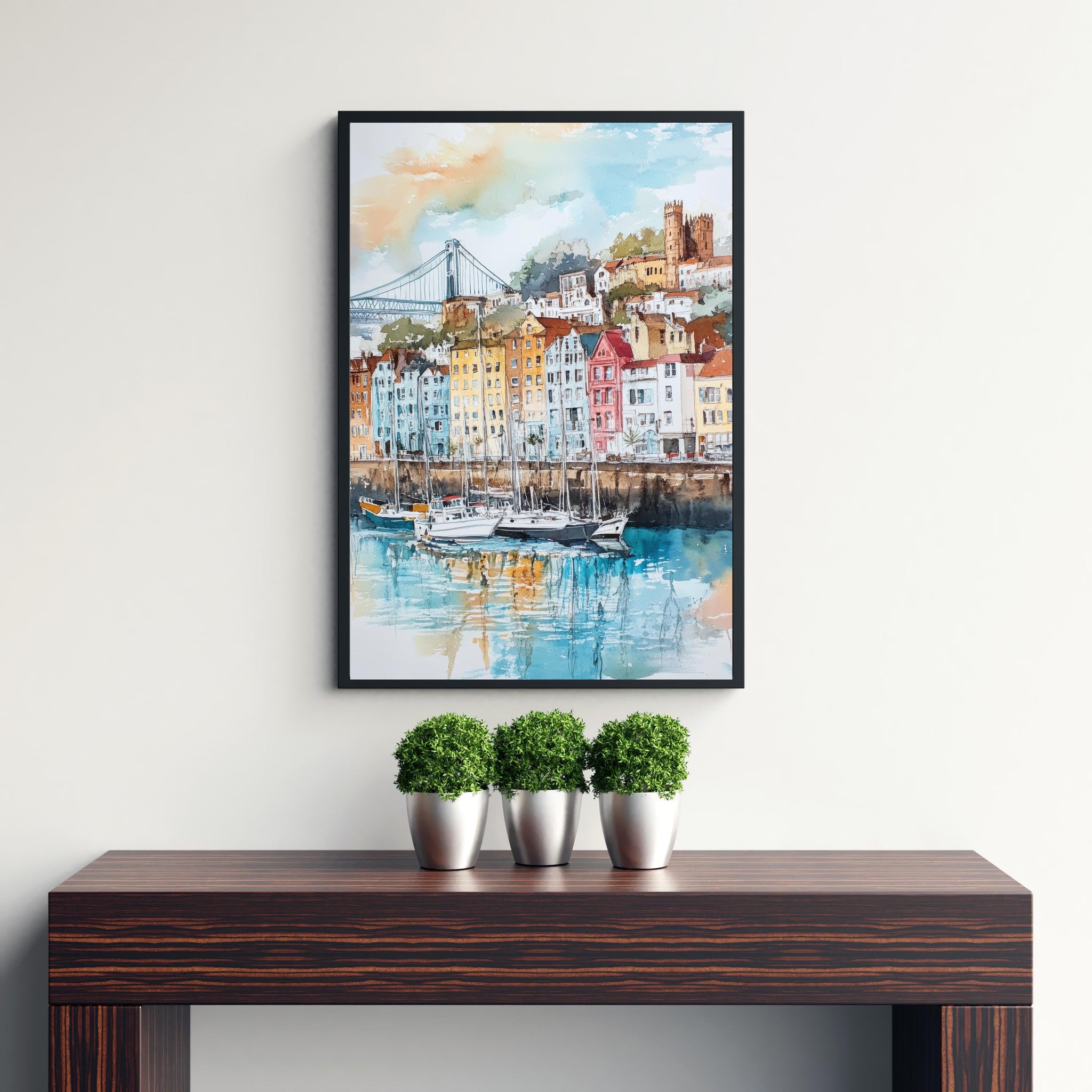 Bristol Watercolor Painting UK City Art Bristol Print Scenic Bristol Decor Waterfront Art