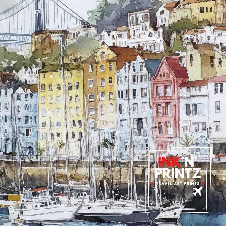 Bristol Watercolor Painting UK City Art Bristol Print Scenic Bristol Decor Waterfront Art