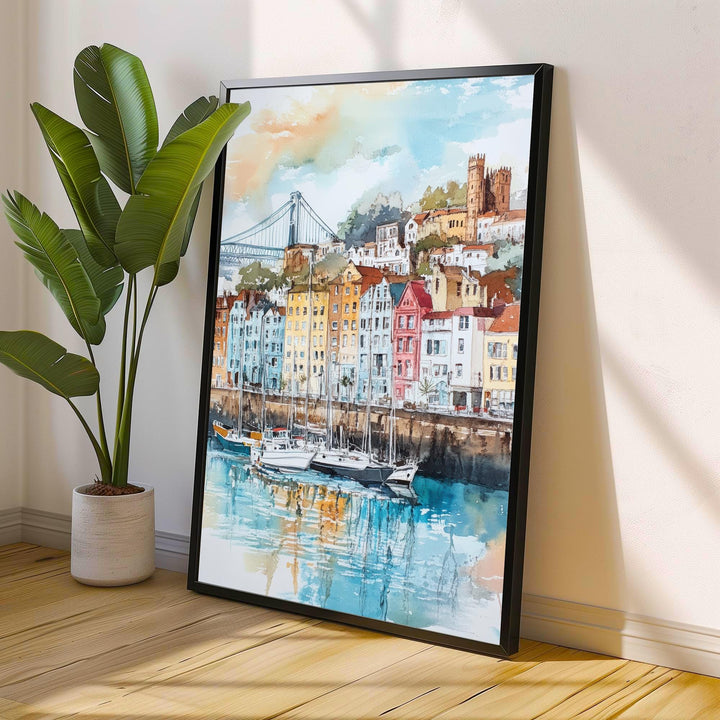 Bristol Watercolor Painting UK City Art Bristol Print Scenic Bristol Decor Waterfront Art