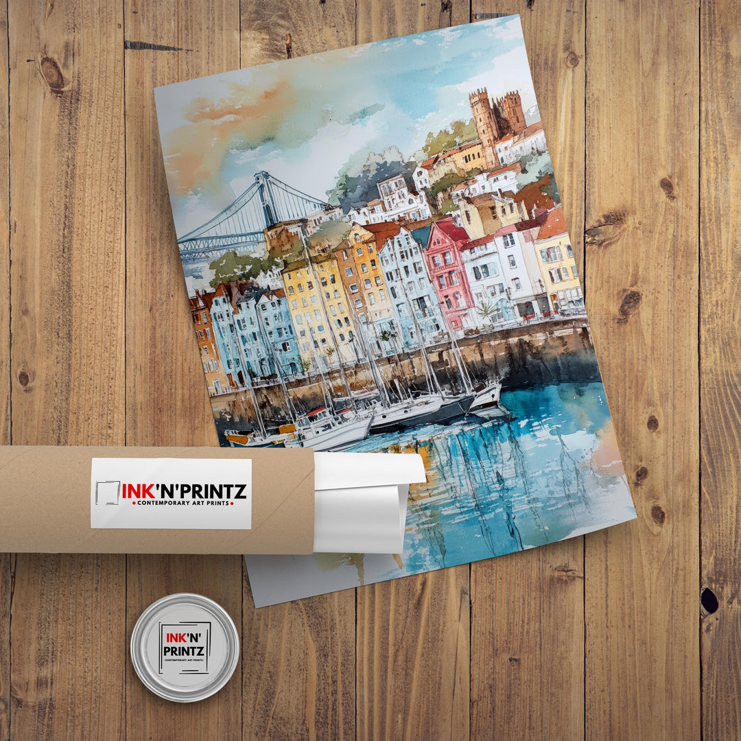 Bristol Watercolor Painting UK City Art Bristol Print Scenic Bristol Decor Waterfront Art