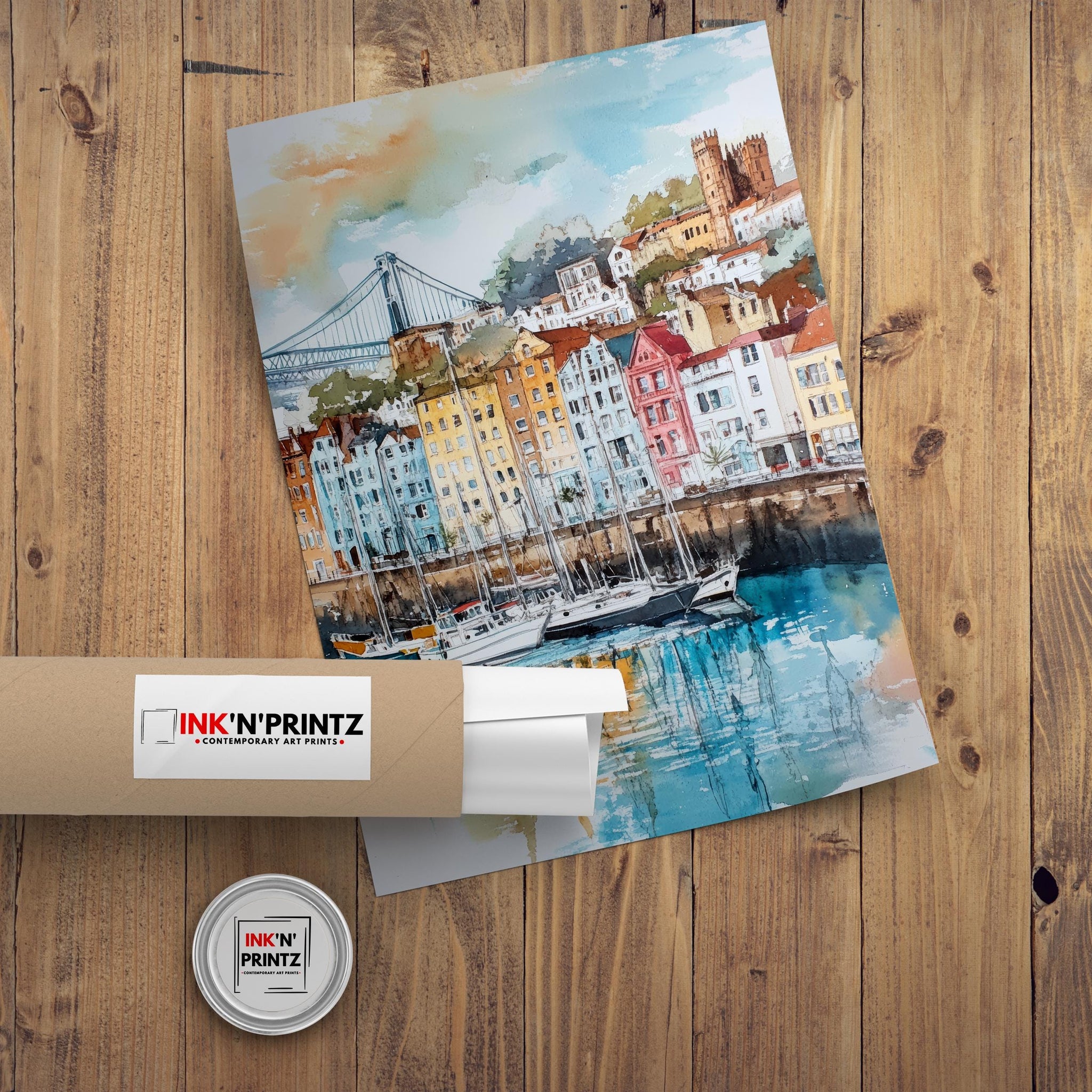 Bristol Watercolor Painting UK City Art Bristol Print Scenic Bristol Decor Waterfront Art