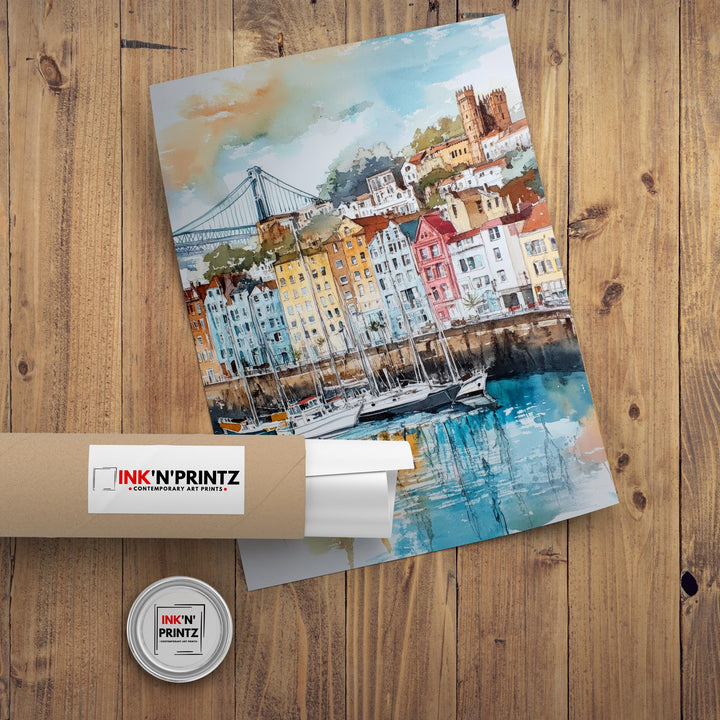 Bristol Watercolor Painting UK City Art Bristol Print Scenic Bristol Decor Waterfront Art