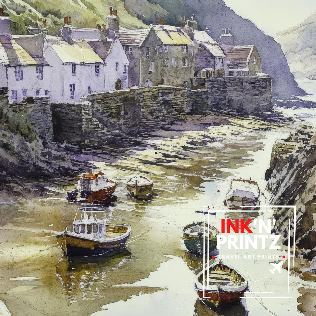 Boscastle Harbour Watercolor Painting Cornwall Coastal Art Boscastle Print Scenic Harbour Decor