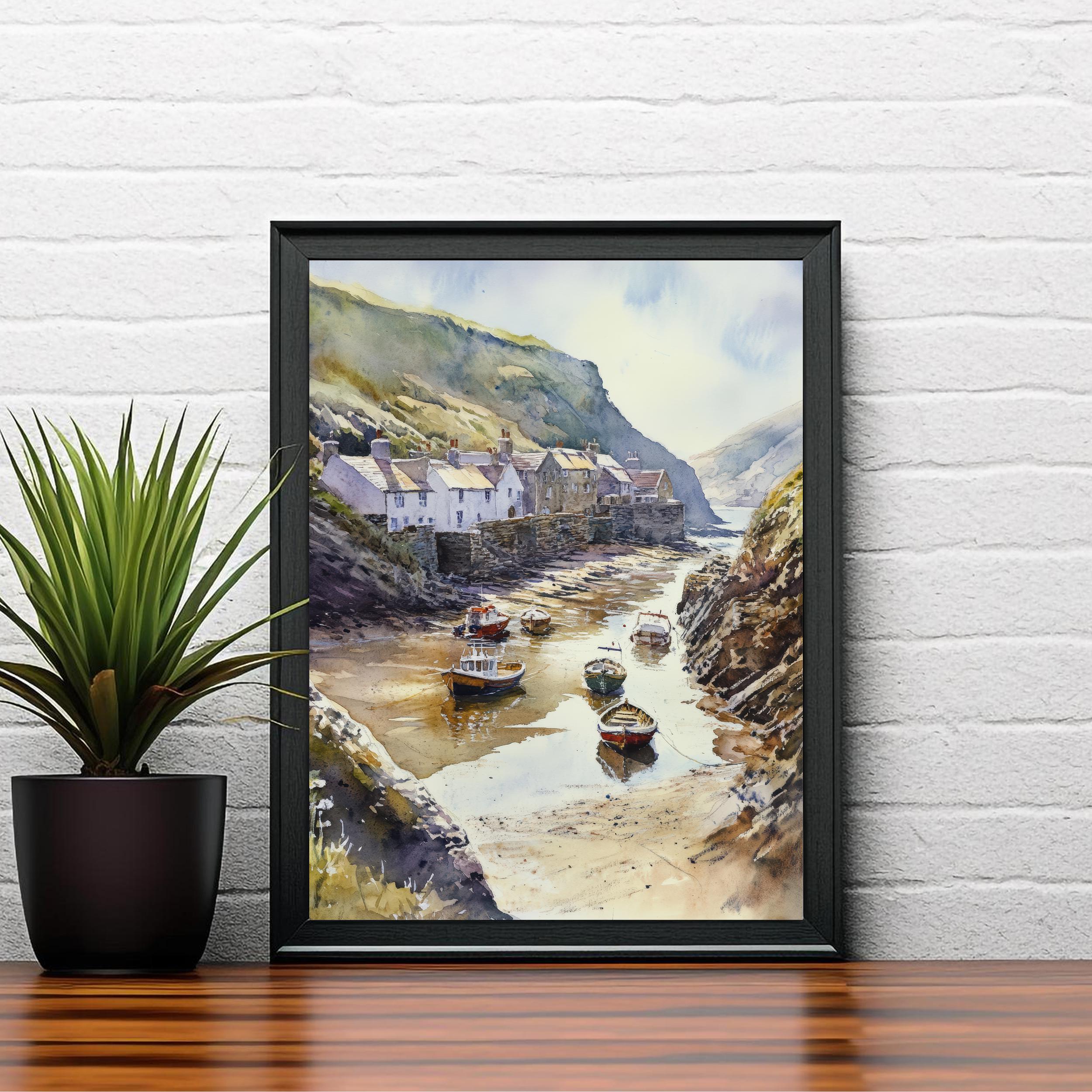 Boscastle Harbour Watercolor Painting Cornwall Coastal Art Boscastle Print Scenic Harbour Decor