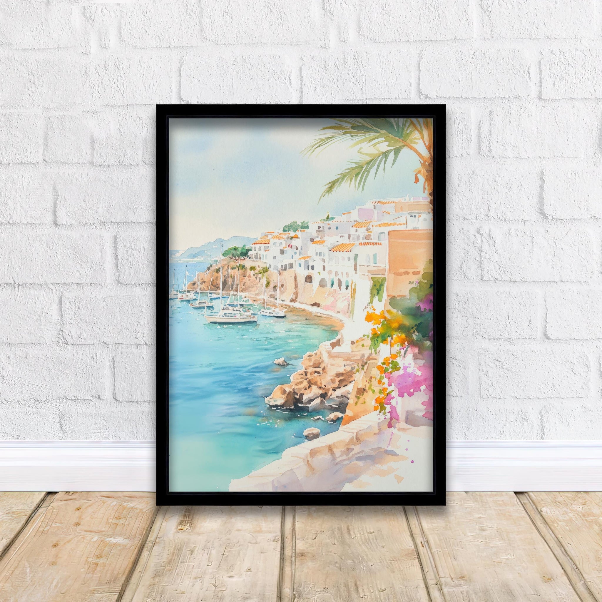 Ibiza Watercolor Painting Spanish Island Art Ibiza Print Scenic Mediterranean Decor Ibiza Beach Art