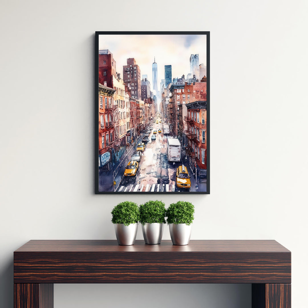 New York City Watercolor Poster NYC Skyline Art New York Print Scenic Cityscape Watercolor Decor