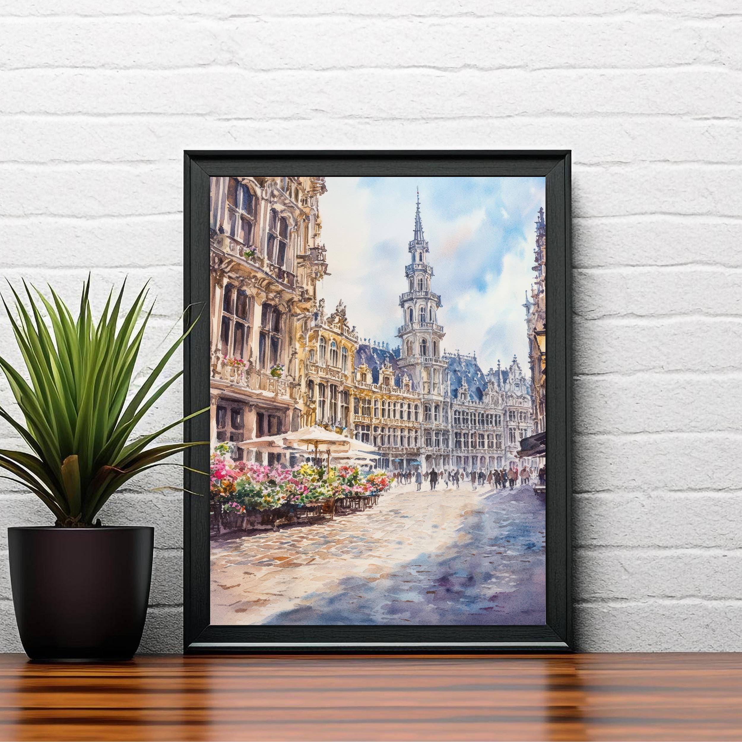 Brussels Watercolor Painting Belgium City Art Brussels Print Scenic European Decor