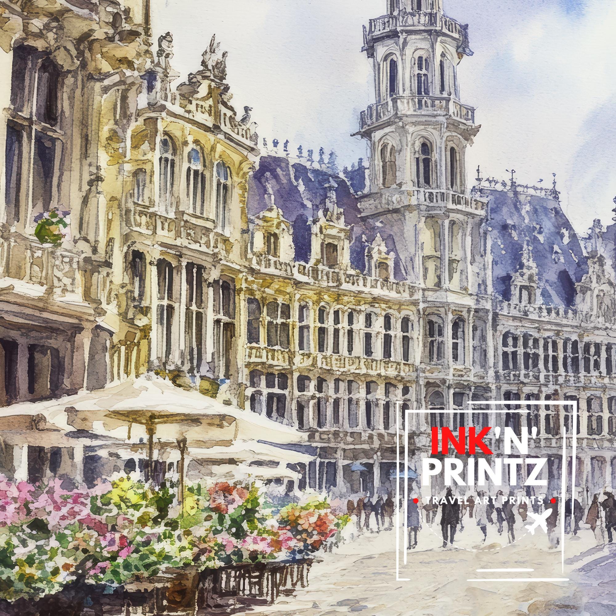 Brussels Watercolor Painting Belgium City Art Brussels Print Scenic European Decor