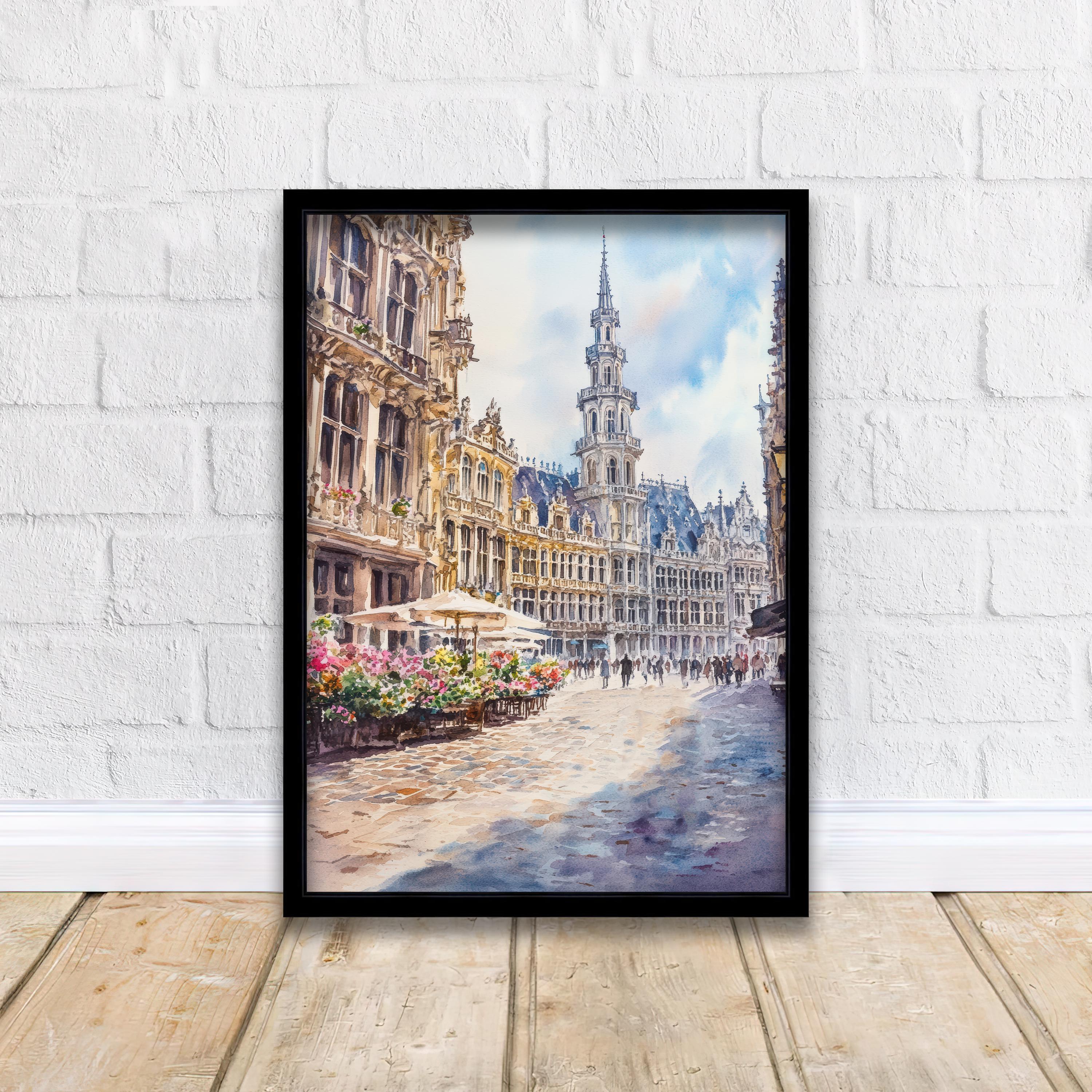 Brussels Watercolor Painting Belgium City Art Brussels Print Scenic European Decor