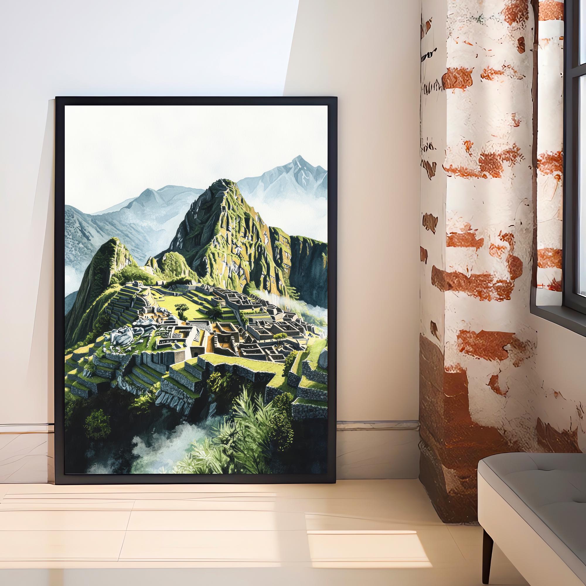 Machu Picchu Watercolor Painting Peru Landscape Art Machu Picchu Print Scenic Inca Ruins Decor