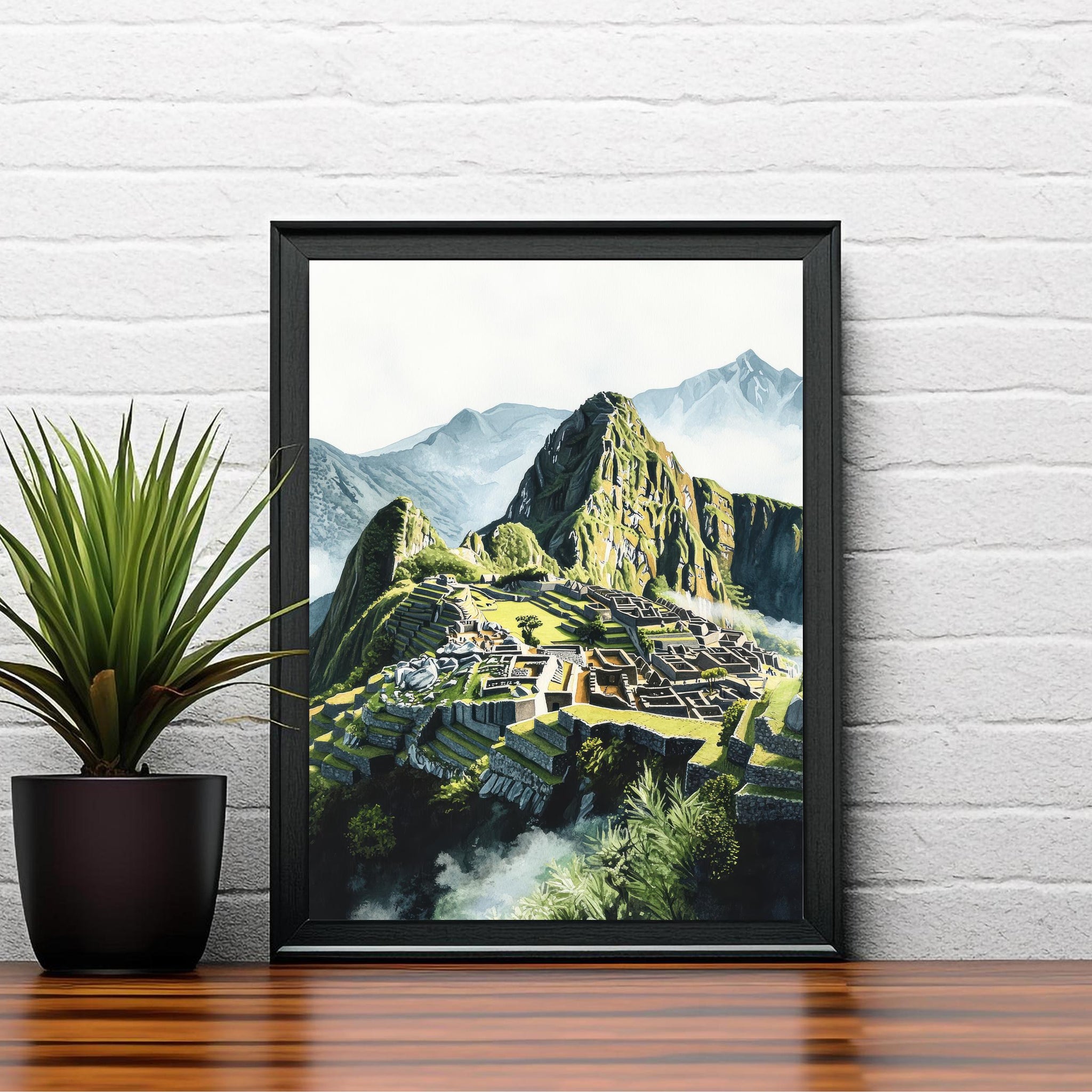 Machu Picchu Watercolor Painting Peru Landscape Art Machu Picchu Print Scenic Inca Ruins Decor