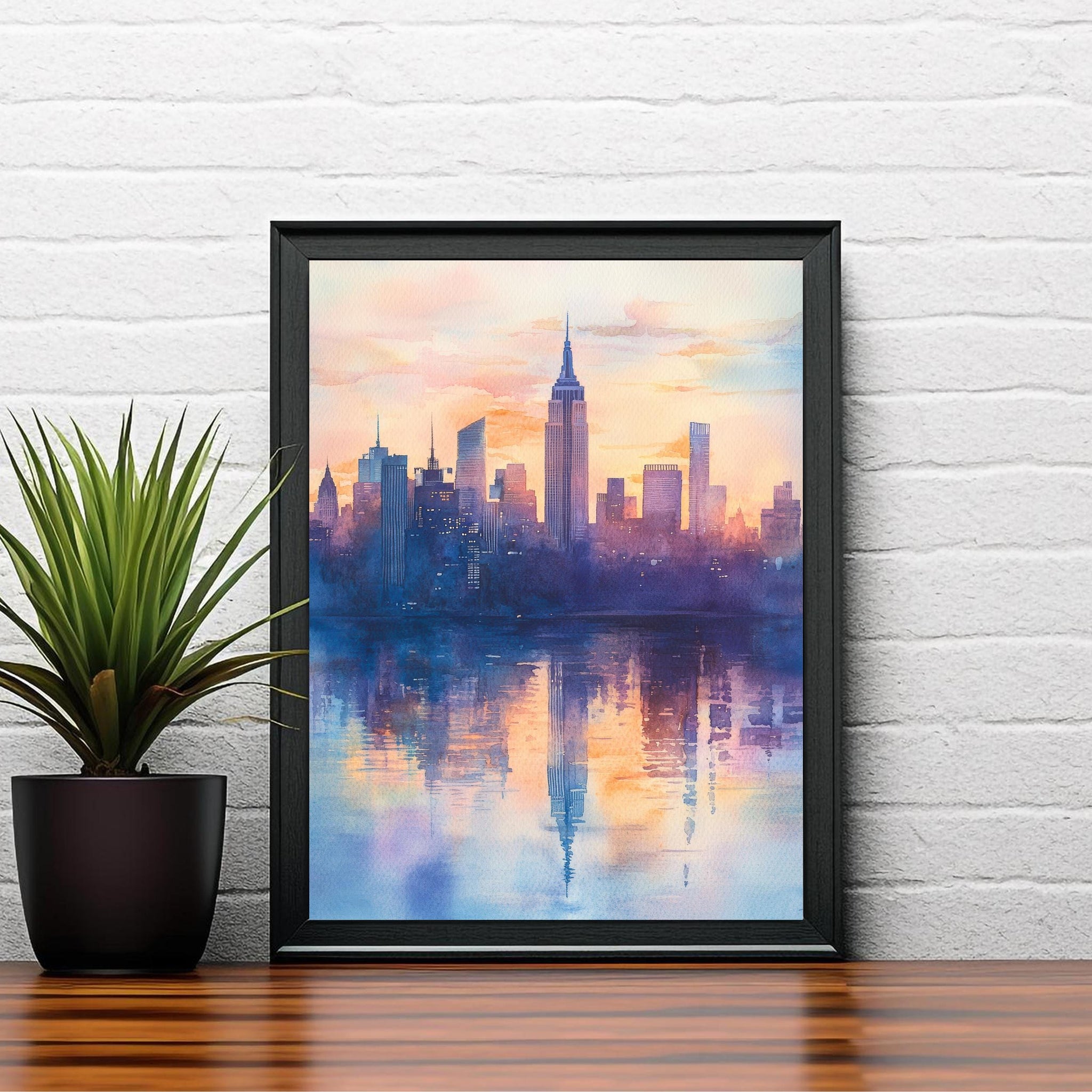 New York Skyline Watercolor Painting NYC Cityscape Art New York Print Scenic Skyline Decor