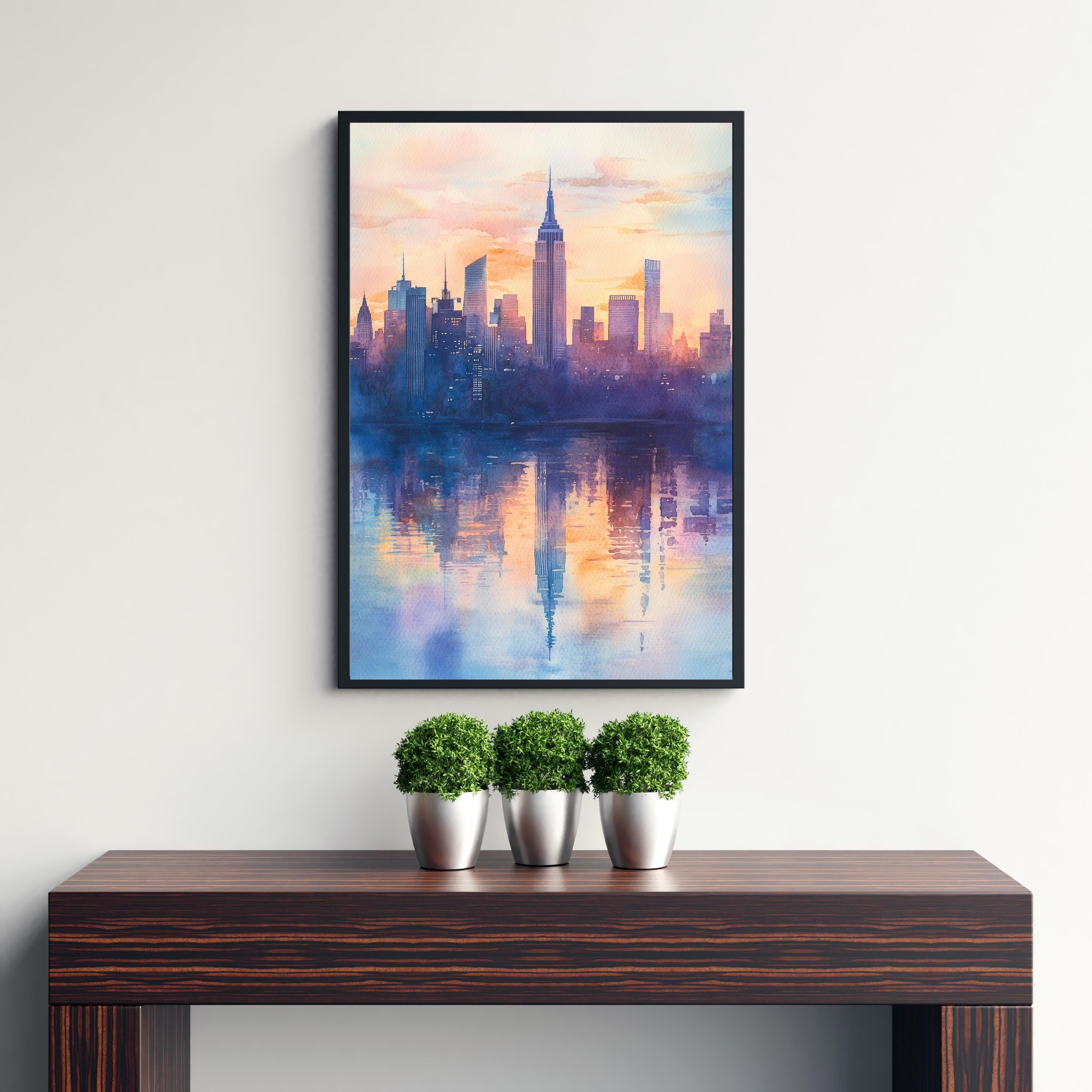 New York Skyline Watercolor Painting NYC Cityscape Art New York Print Scenic Skyline Decor